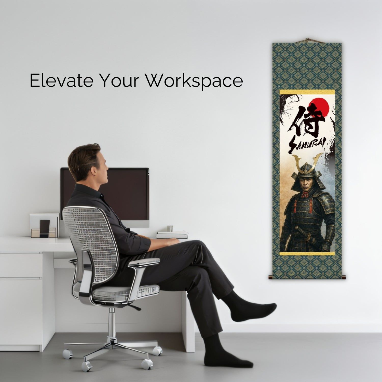 Japanese Samurai Kakemono Wall Scroll – Standing Samurai in Armor