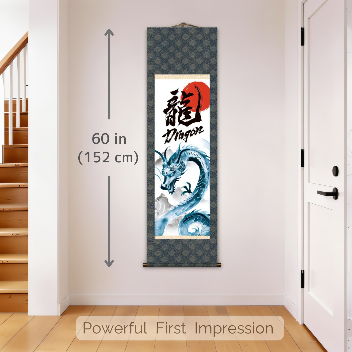 Kakemono mural Dragon japonais – Dragon bleu ascendant
