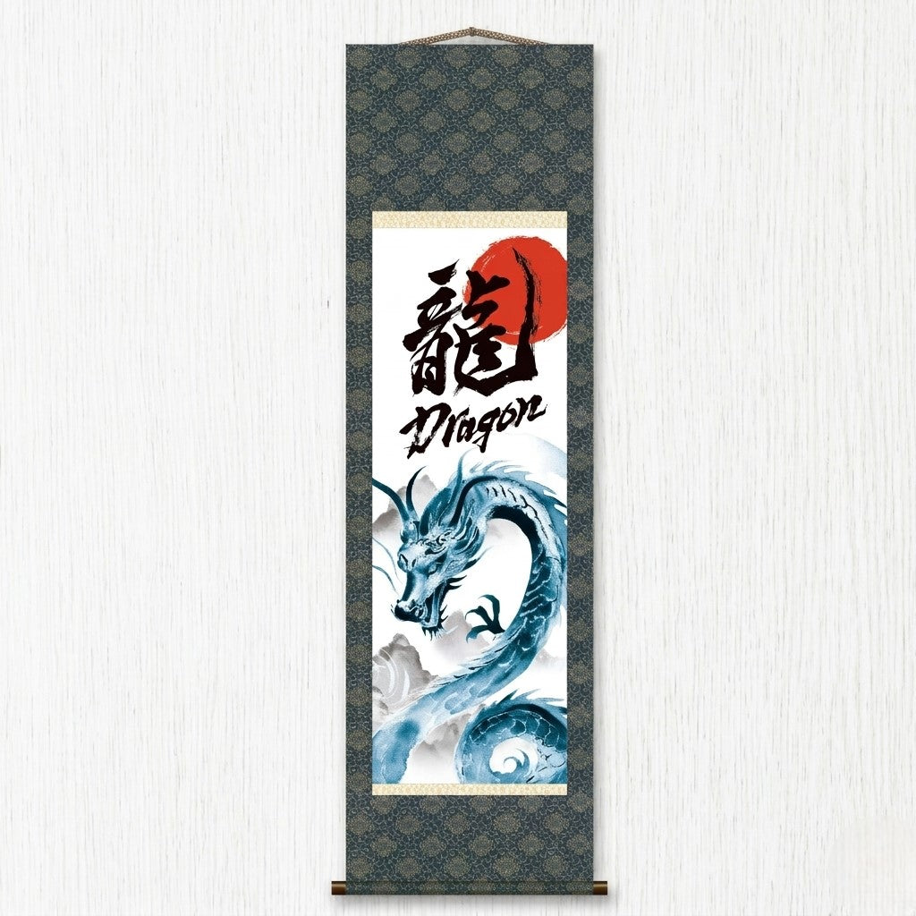 Kakemono mural Dragon japonais – Dragon bleu ascendant