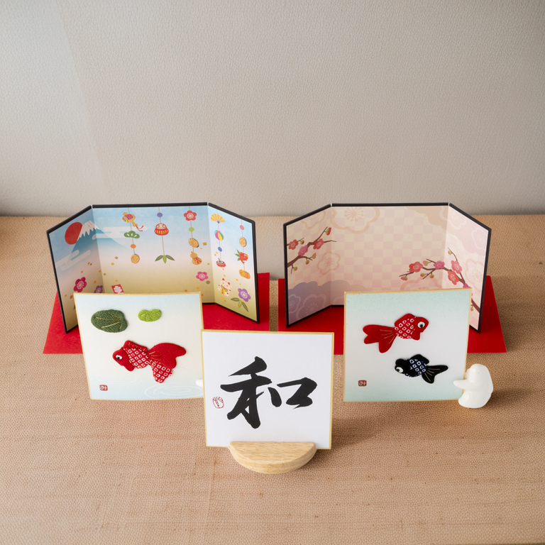 Bundled Product: Themed "Amicable" - Shodo and Raised Cloth Artwork, Design 1