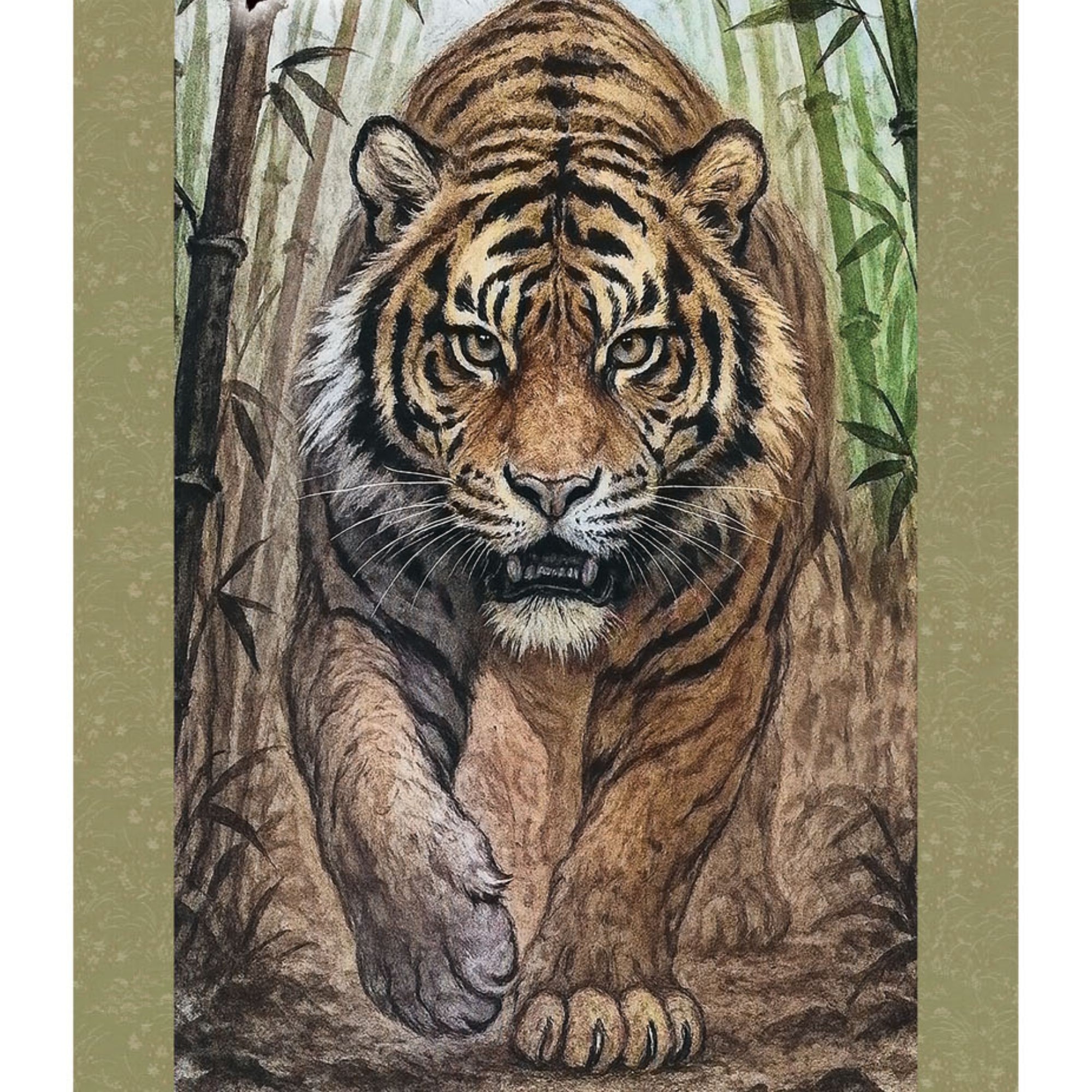 Ichiban Tigre japonais Kakemono Tenture murale – Tigre marchant dans le bambou 
