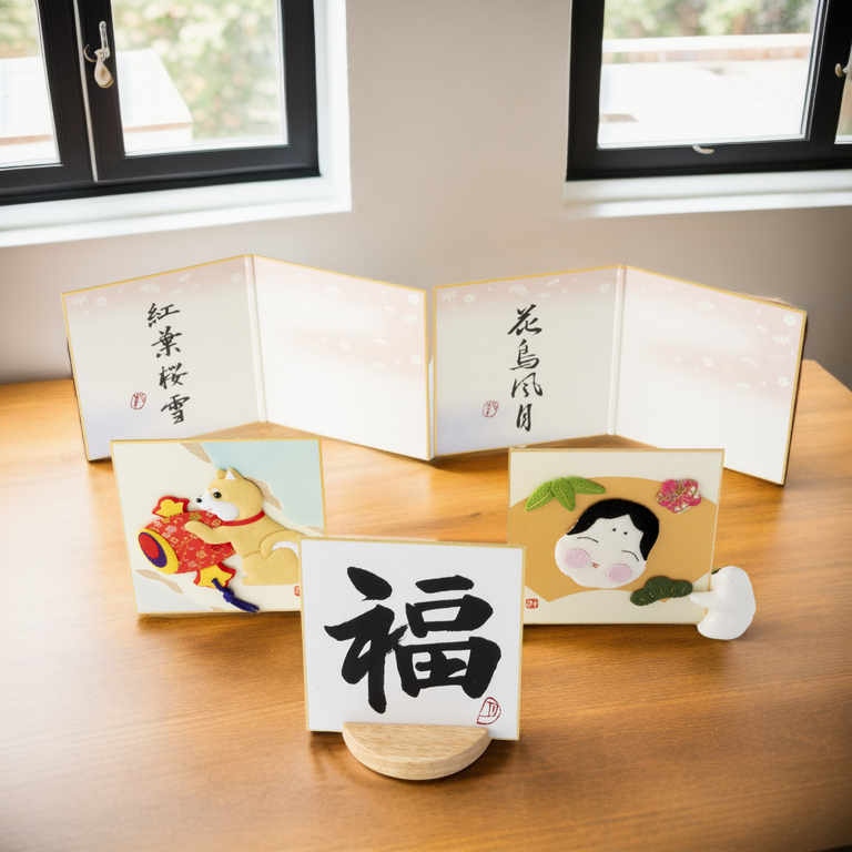 Bundled Product: Themed "Good Fortune" - Shodo and Raised Cloth Artwork, Design 3