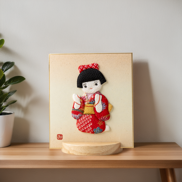 Ayatori - Raised Cloth Artwork, Includes a Wooden Stand