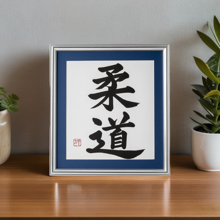 Spirit of "Judo" -  Silver Frame with Blue Mat (Free Shipping)