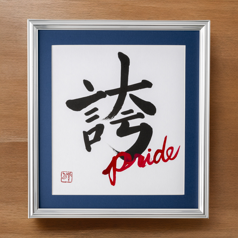 Hokori "Pride" en japonais - Crame d'argent avec tapis bleu (livraison gratuite)