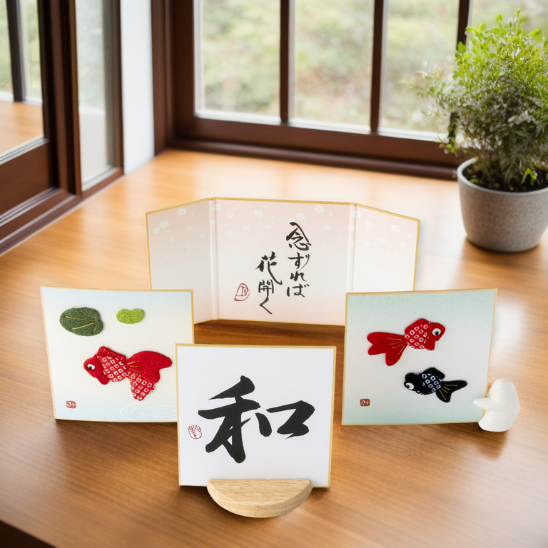 Bundled Product: Themed "Amicable" - Shodo and Raised Cloth Artwork, Design 2