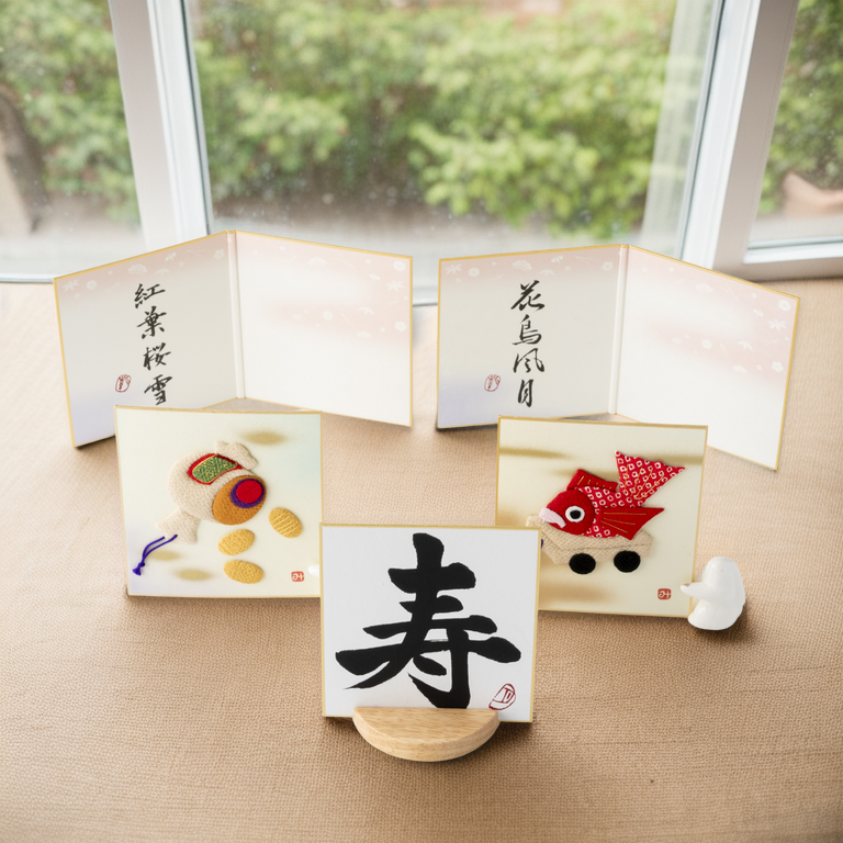 Bundled Product: Themed "Celebration" - Shodo and Raised Cloth Artwork, Design 3