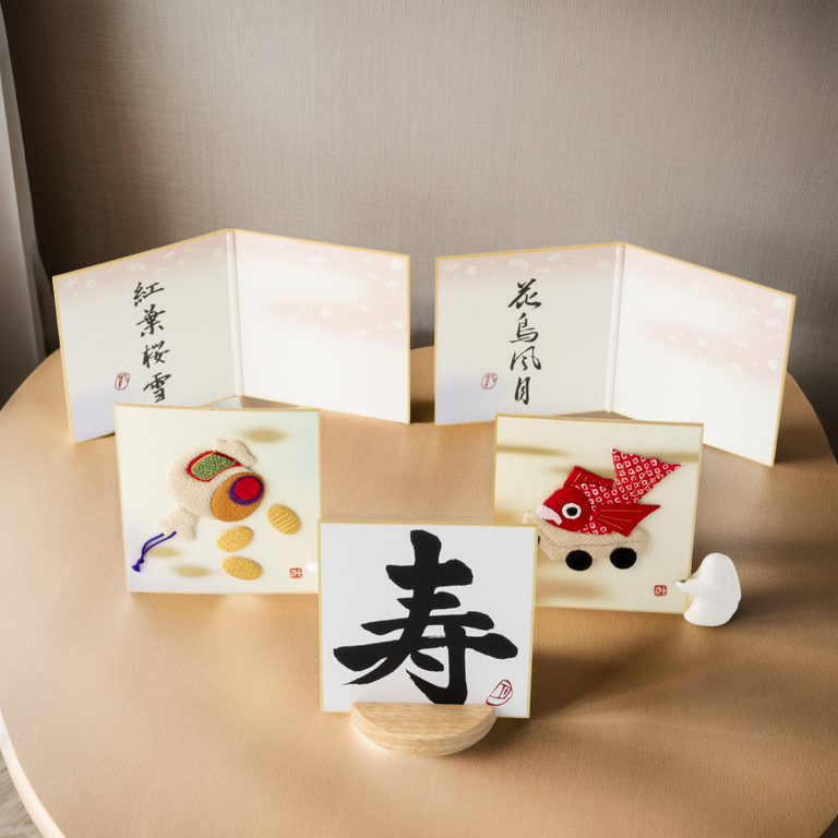 Bundled Product: Themed "Celebration" - Shodo and Raised Cloth Artwork, Design 3